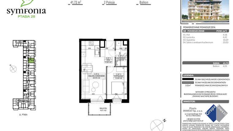 Rzut - Mieszkanie na sprzedaż 2 pokoje o powierzchni 41,72 m² - numer C.87 w Symfonia Ptasia 28