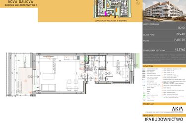 Rzut - Mieszkanie na sprzedaż 2 pokoje o powierzchni 43,57 m² - numer B2.51 w Nova Daliova