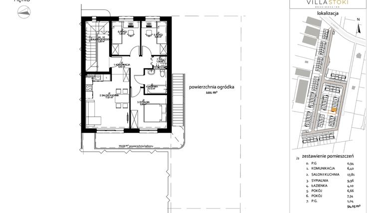 Rzut - Mieszkanie na sprzedaż 4 pokoje o powierzchni 54,25 m² - numer J2 w Villa Stoki (mieszkania)