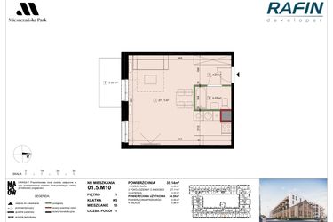 Rzut - Mieszkanie na sprzedaż 1 pokój o powierzchni 34,59 m² - numer 01.5.M10 w Mieszczańska Park