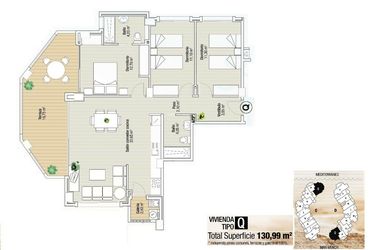 Rzut - Mieszkanie na sprzedaż 3 pokoje o powierzchni 130 m² - numer P_3 w Apartamenty w La Manga, RD-71339
