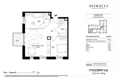 Rzut - Mieszkanie na sprzedaż 3 pokoje o powierzchni 63,09 m² - numer 3.7 w Antracyt
