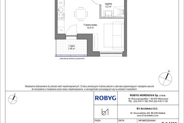 Rzut - Mieszkanie na sprzedaż 1 pokój o powierzchni 26,92 m² - numer C.3M03 w Leszczyńskich 2