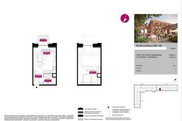 Rzut - Mieszkanie na sprzedaż 1 pokój o powierzchni 46,08 m² - numer G2.148 w Fuzja Lofty