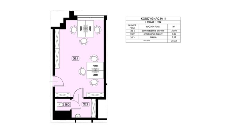 Rzut - Lokal użytkowy na sprzedaż 1 pokój o powierzchni 35,32 m² - numer U26 w Nowy Świat 22