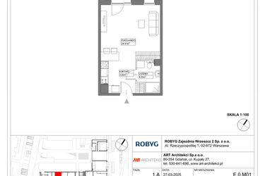 Rzut - Mieszkanie na sprzedaż 1 pokój o powierzchni 31,53 m² - numer E.0M01 w Nowa Wałowa bud. E