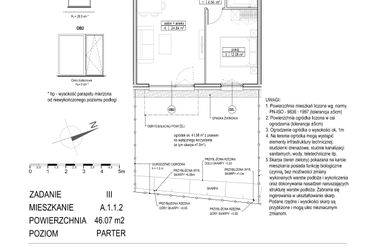 Rzut - Mieszkanie na sprzedaż 2 pokoje o powierzchni 46,07 m² - numer A.1.1.2 w Atut III