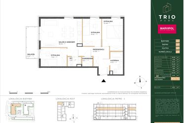 Rzut - Mieszkanie na sprzedaż 4 pokoje o powierzchni 66,74 m² - numer A032 w Trio Park