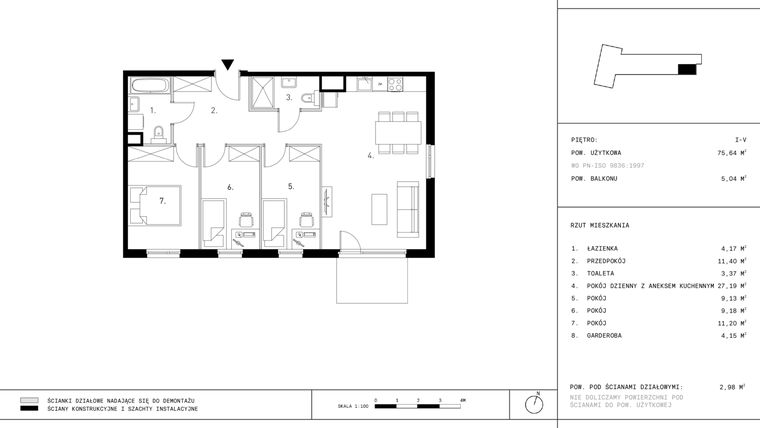Rzut - Mieszkanie na sprzedaż 4 pokoje o powierzchni 75,64 m² - numer G10.P1 w Podskarbińska 28