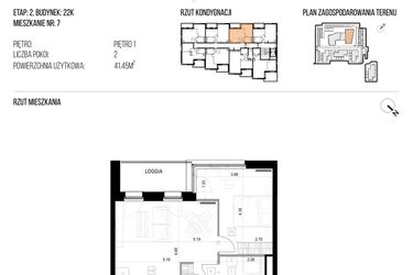 Rzut - Mieszkanie na sprzedaż 2 pokoje o powierzchni 41,45 m² - numer 22K/07 w NATURAMA II