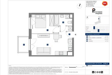 Rzut - Mieszkanie na sprzedaż 2 pokoje o powierzchni 35,58 m² - numer 27 w Przystanek Prądnik