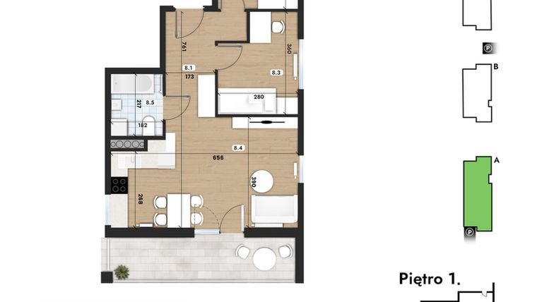 Rzut - Mieszkanie na sprzedaż 3 pokoje o powierzchni 59,27 m² - numer 8 w Słomczyńskiego Widoki