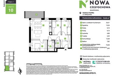 Rzut - Mieszkanie na sprzedaż 4 pokoje o powierzchni 78,88 m² - numer D10 w Nowa Częstochowa Małopolska etap II