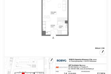 Rzut - Mieszkanie na sprzedaż 1 pokój o powierzchni 31,81 m² - numer E.2M14 w Nowa Wałowa bud. E