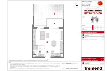 Rzut - Mieszkanie na sprzedaż 1 pokój o powierzchni 31,22 m² - numer C.6 w Dzielnica Mieszkaniowa Metro Zachód - etap 8.1