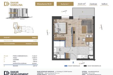 Rzut - Mieszkanie na sprzedaż 2 pokoje o powierzchni 35,03 m² - numer 29 w Osiedle Dakar Karolina