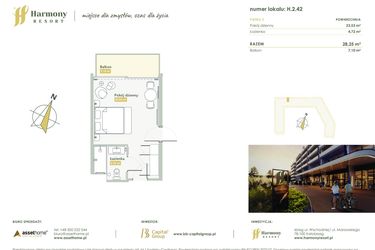 Rzut - Mieszkanie na sprzedaż 1 pokój o powierzchni 28,25 m² - numer H.2.42 w Harmony Resort