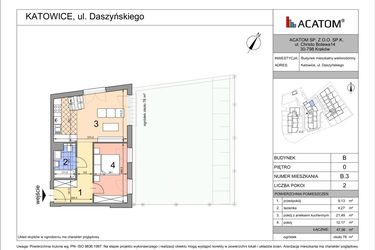 Rzut - Mieszkanie na sprzedaż 2 pokoje o powierzchni 47,06 m² - numer B3 w Daszyńskiego Park