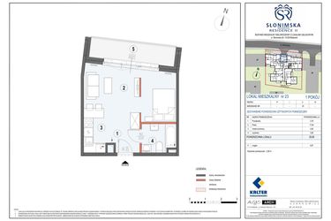 Rzut - Mieszkanie na sprzedaż 1 pokój o powierzchni 29,95 m² - numer M23 w Słonimska Residence II
