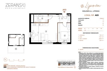 Rzut - Mieszkanie na sprzedaż 2 pokoje o powierzchni 47,49 m² - numer A03 w LIPOVA