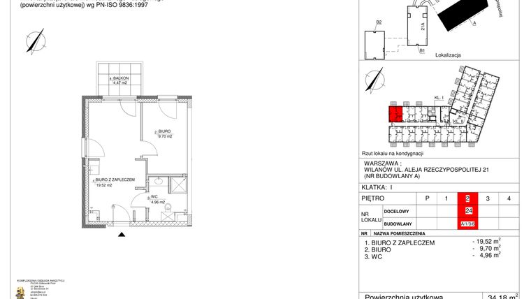 Rzut - Lokal użytkowy na sprzedaż 2 pokoje o powierzchni 34,18 m² - numer 24 w RZ21