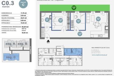Rzut - Mieszkanie na sprzedaż 3 pokoje o powierzchni 63,2 m² - numer C0.3 w Nowy Radzionków