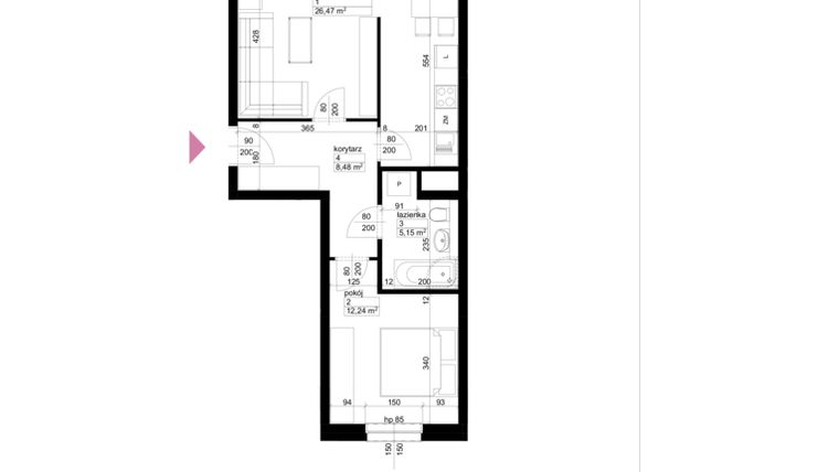 Rzut - Mieszkanie na sprzedaż 2 pokoje o powierzchni 52,34 m² - numer A2/2/5/16 w Malta Wołkowyska etap III