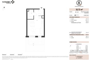 Rzut - Mieszkanie na sprzedaż 1 pokój o powierzchni 32,72 m² - numer A/3/0.2 w Smardzewska 8