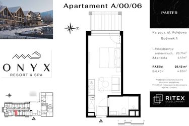 Rzut - Mieszkanie na sprzedaż 1 pokój o powierzchni 25,28 m² - numer NR 0.A6 w Onyx Resort & Spa