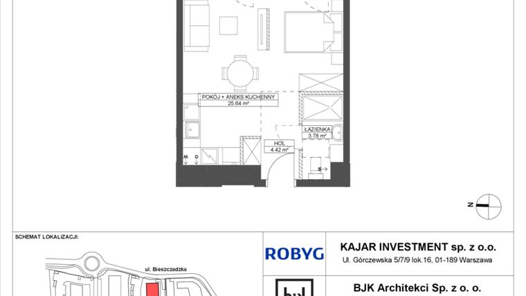 Rzut - Mieszkanie na sprzedaż 1 pokój o powierzchni 33,84 m² - numer C.0M04 w Foresteria