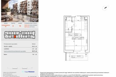 Rzut - Mieszkanie na sprzedaż 1 pokój o powierzchni 29,75 m² - numer B10 w Symfonia - Chodkiewicza 9