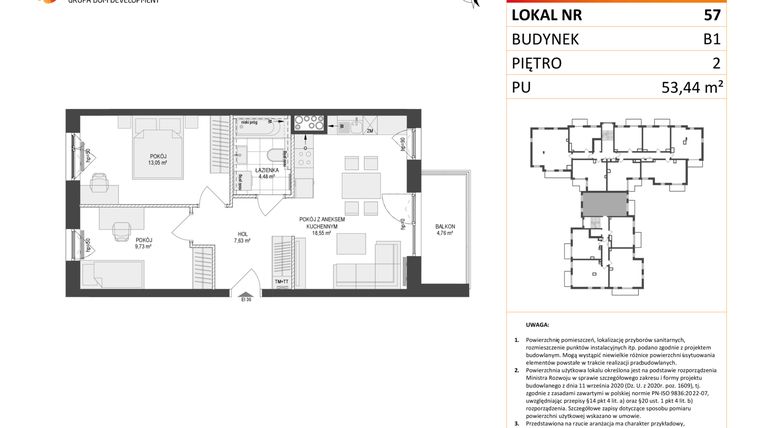 Rzut - Mieszkanie na sprzedaż 3 pokoje o powierzchni 53,44 m² - numer 57 w Locus 2