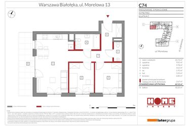 Rzut - Mieszkanie na sprzedaż 3 pokoje o powierzchni 62,12 m² - numer C74 w Przystań Żerań