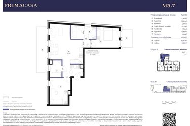 Rzut - Mieszkanie na sprzedaż 4 pokoje o powierzchni 68,56 m² - numer B1 – M3.7 w Primacasa