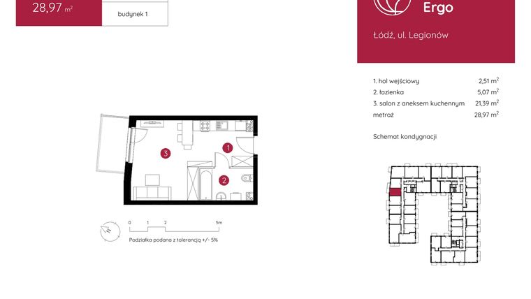 Rzut - Mieszkanie na sprzedaż 1 pokój o powierzchni 28,97 m² - numer 1.C.1.10 w Murapol Ergo