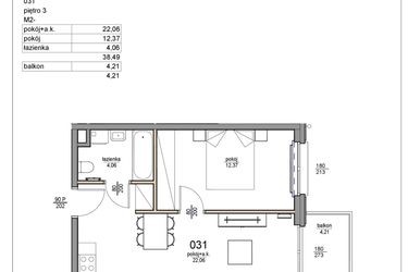 Rzut - Mieszkanie na sprzedaż 2 pokoje o powierzchni 38,49 m² - numer 31 w Rezydencja Liwska 3