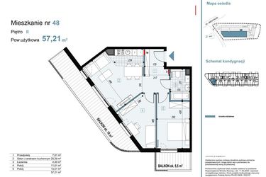 Rzut - Mieszkanie na sprzedaż 3 pokoje o powierzchni 57,21 m² - numer 48 w Medyków 32