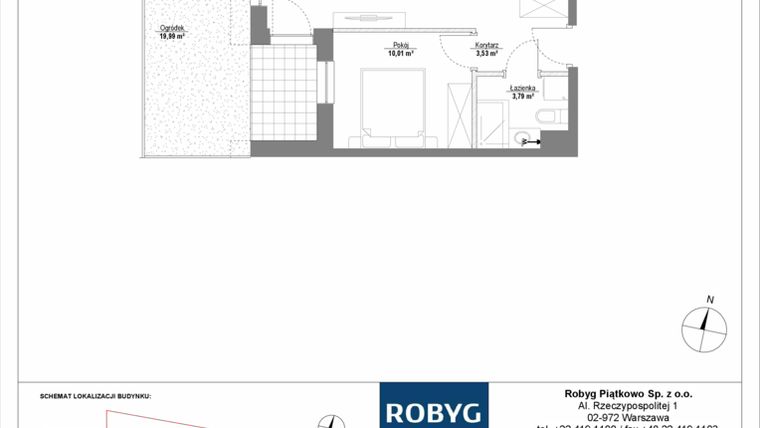 Rzut - Mieszkanie na sprzedaż 2 pokoje o powierzchni 37,5 m² - numer 0M02 w Początek Piątkowo bud. I