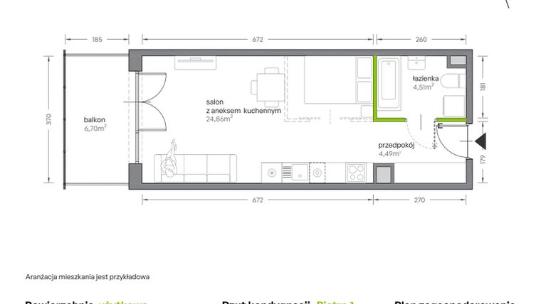 Rzut - Mieszkanie na sprzedaż 1 pokój o powierzchni 33,86 m² - numer A.006 w Żabiniec Vita