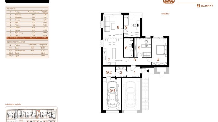 Rzut - Mieszkanie na sprzedaż 4 pokoje o powierzchni 99,44 m² - numer B8.A1 w Kosocicka Forest
