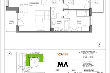 Rzut - Mieszkanie na sprzedaż 3 pokoje o powierzchni 65,98 m² - numer PT/A/1/12 w Przystanek Tarnogaj