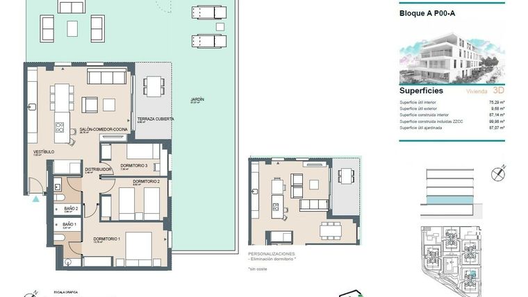 Rzut - Mieszkanie na sprzedaż 3 pokoje o powierzchni 99 m² - numer 0-A w Apartamenty w Benicasim - 40302107