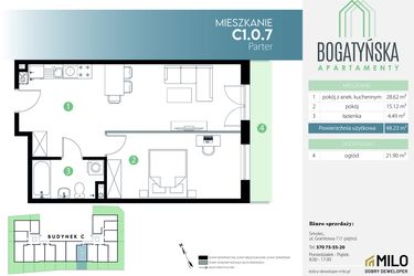 Rzut - Mieszkanie na sprzedaż 2 pokoje o powierzchni 48,23 m² - numer C1.0.7 w Bogatyńska Apartamenty etap 3
