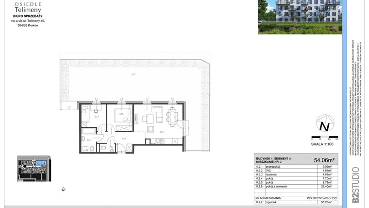 Rzut - Mieszkanie na sprzedaż 3 pokoje o powierzchni 54,06 m² - numer A.2 w Osiedle Telimeny etap III