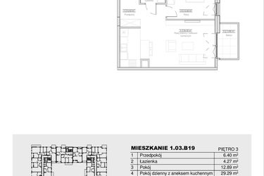 Rzut - Mieszkanie na sprzedaż 2 pokoje o powierzchni 52,85 m² - numer 1.03.B19 w Ogrody Andersa III