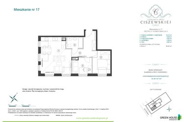 Rzut - Mieszkanie na sprzedaż 2 pokoje o powierzchni 46,93 m² - numer 17 w Kamienica przy Ciszewskiej