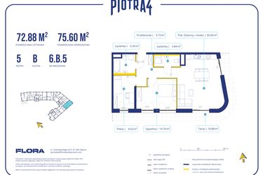 Rzut - Mieszkanie na sprzedaż 3 pokoje o powierzchni 72,88 m² - numer 6B5 w Piotra 4