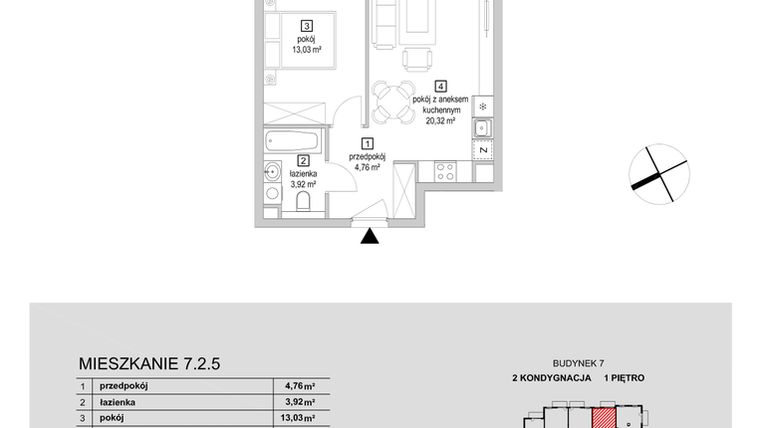 Rzut - Mieszkanie na sprzedaż 2 pokoje o powierzchni 42,03 m² - numer 7.2.5 w Osiedle Przyjemne IV