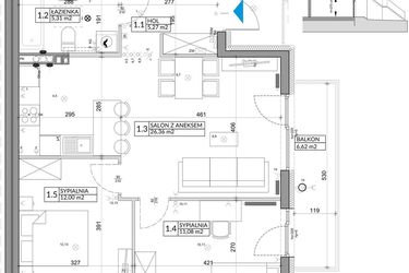 Rzut - Mieszkanie na sprzedaż 3 pokoje o powierzchni 61,85 m² - numer 44B w Osiedle Młodych etap V