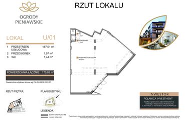 Rzut - Lokal użytkowy na sprzedaż 1 pokój o powierzchni 170,02 m² - numer 0/3.1 w Ogrody Pieniawskie